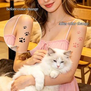 Adesivi per Tatuaggi Temporanei a Forma di Zampa di Gatto Nera Sensibili al Calore, Cambio Colore Rosa, Adesivi per Tatuaggi Artistici per il Corpo - Product Image 3
