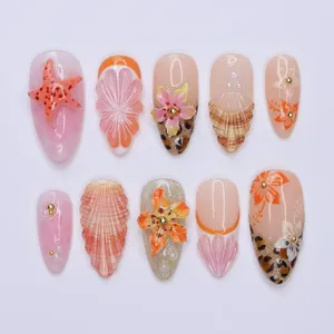 Betifnail <span class=keywords><strong>Uñas</strong></span> Postizas de Lujo 3D con Flores, Forma Ataúd/Almendra, con Purpurina, Venta al por Mayor, <span class=keywords><strong>Pegamento</strong></span> <span class=keywords><strong>para</strong></span> Aplicación en Dedos, 10 Uds./Set - Product Image 6