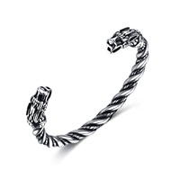 Bracelet Double Dragon en Acier Inoxydable à Breloque Vintage Tête de Bracelet Bracelet Réglable Ouvert pour Hommes Bracelet en Acier Bijoux