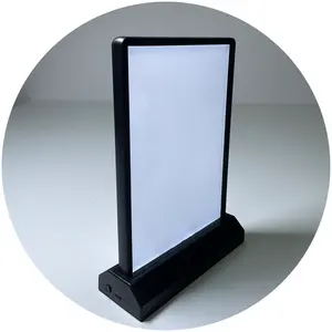 Blanco negro color A5 LED Poster Box T Shape Publicidad Soporte de exhibición de luz con batería recargable