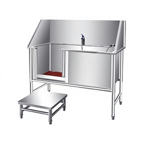 Baignoire pour chien en acier inoxydable avec évier et marchepied, station de toilettage et de lavage pour salon ou clinique pour animaux - Product Image 1
