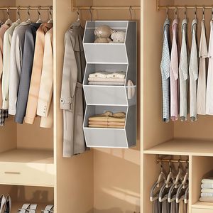 Hanging Closet Organizer 3 <b>Shelf</b> Foldable Fabric Storage For Bedroom Clothes With Mesh Pockets <b>Hook</b> Type Rectangular - Product Image 2