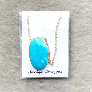 Ensemble de bijoux en argent sterling 925 fait à la main, pierre précieuse turquoise naturelle moderne, collier, pendentif ovale simple, offrant une beauté intemporelle - Product Image 1