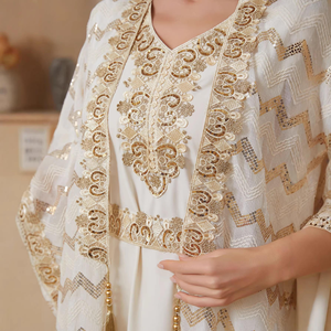 Elegant <strong>Gold</strong> Zigzag Sequin Polyester Kimono Abaya Embroidered Belt Modest Long Dress Eid Ramadan Wedding Party Moroccan <strong>Kaftan</strong> - Product Image 5