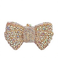 Tas Pesta Kristal Model Bow Cross-Border dengan Hiasan Kupu-kupu dan Berlian Imitasi, Tas Tangan Wanita untuk Acara Resmi