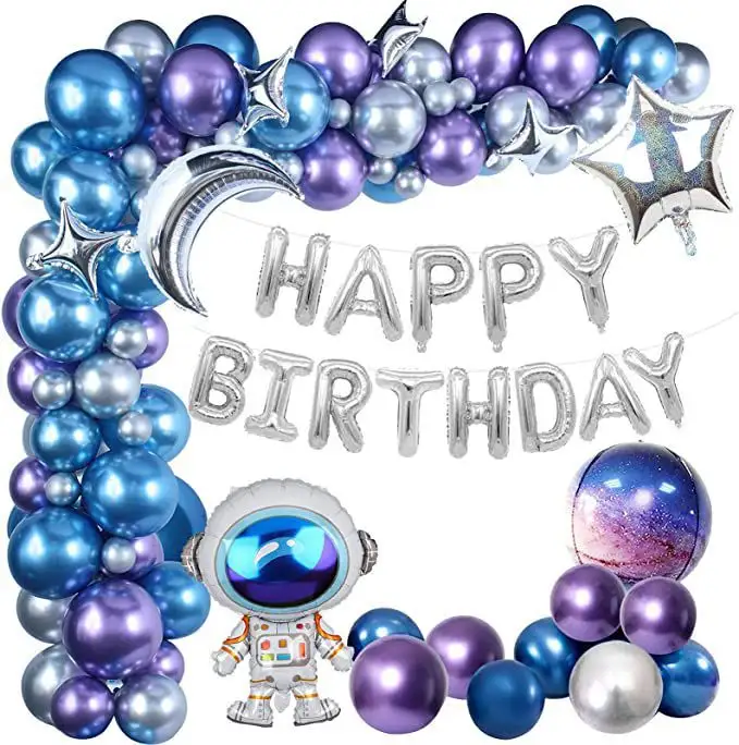 Ensemble de ballons en aluminium pour homme astronaute, métallique, violet, bleu, Latex, guirlande, Kit d'arc, décoration de fête d'anniversaire