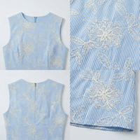 Robe à rayures bleu clair pour femmes, design original SHENGFU, élégante, sans manches, broderie florale, mini robe, robes de luxe pour femmes, OEM