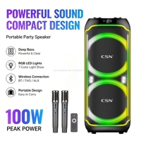 Speaker Portabel CSN-117 Dual 12 Inch untuk Pesta, Daya Puncak 100W, Lampu LED RGB 7 Warna, Speaker TWS AUX