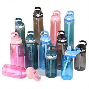 Botella de agua deportiva de plástico Tritan al por mayor de 500ml, 750ml, 1000ml con tapa doble para beber y asa, vaso recto con pajita - Product Image 1