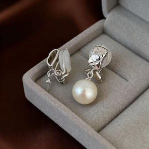 WENCHI 11024 Accessoires DIY en perles, pince d'oreille en argent S925 forme goutte d'eau avec diamant, plateau vide pour perles 8-13mm, doré, tendance - Product Image 3