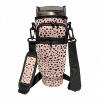 Sac de transport pour bouteille d'eau de marque JH, portable, imperméable, en néoprène, motif floral, style féminin, avec poche zippée et sangle réglable