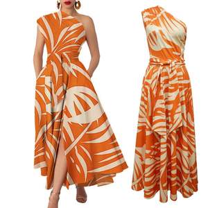 Vestidos Casuales Modernos para Mujer, Elegantes Vestidos Largos sin Mangas con Cordones, <span class=keywords><strong>Vestido</strong></span> <span class=keywords><strong>de</strong></span> Verano con Estampado y un Hombro Descubierto para Mujer - Product Image 1