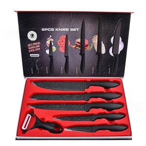 6PCS Kitchen <b>Knife</b> <b>Set</b> with Peeler Non‑Stick Marble Coated <b>Sharp</b> Stainless Steel <b>Knives</b> for Home Cooking Gift Box Included - Product Image 1