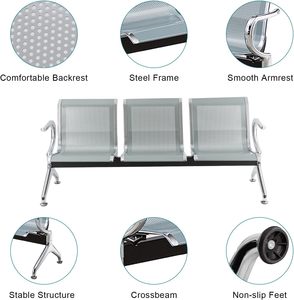 Design moderne 3 places et 5 places Chaises d'invité pour réception de bureau Bras en métal pour l'école, l'aéroport, la banque, l'hôpital, les salles d'attente d'affaires - Product Image 3