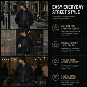 Vente en gros de sweats à capuche zippés pour hommes, 400G, coupe oversize, style streetwear, effet vieilli, bords bruts, décorés de rivets, fournisseur OEM, vente en gros - Product Image 4