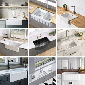 <span class=keywords><strong>Lavello</strong></span> da <span class=keywords><strong>cucina</strong></span> quadrato in ceramica fatto a mano da 23,42 pollici, a vasca singola, con foro singolo, da incasso sotto piano, semi-incasso, bianco/nero, facile da pulire - Product Image 3