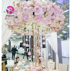 حامل زهور فاخر لتزيين حفلات الزفاف، رف ذهبي لامع من طبقتين لتنسيق الزهور، حامل زهور طويل لتزيين طاولات المناسبات - Product Image 4