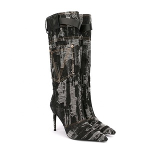 Botas Altas de Mezclilla para Mujer, Talla Grande 47, Tacón Delgado, Hebilla Bordada, Botines Largos, Zapatos de Moda para Mujer - Product Image 6