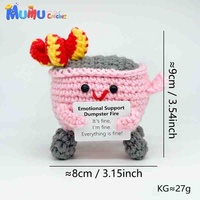 Boneka Rajut Lucu Dumpster Fire untuk Dukungan Emosional, Buatan Tangan, Positif dengan Kartu, Teman Meja, Hadiah Unik untuk Menghilangkan Stres di Kantor