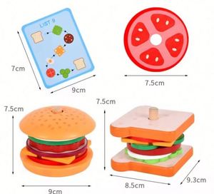 Jouet en bois de cuisine pour enfants : Blocs d'empilage et de correspondance pour faire des sandwichs et des hamburgers, jouet de cuisine en bois, jouets alimentaires pour la cuisine - Product Image 3
