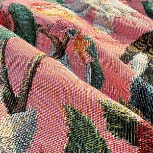 Nhanh chóng tùy chỉnh tấm thảm chăn với màu hồng hoa và chim mô hình dã ngoại ngoài trời sử dụng Jacquard rìa tấm thảm sofa chăn - Product Image 5