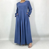 Robe Abaya Maxi de Luxe Islamique RO06 à Col Rond, Manches Longues avec Boutons, Poches Amples, Robe Maxi pour le Ramadan et le Quotidien