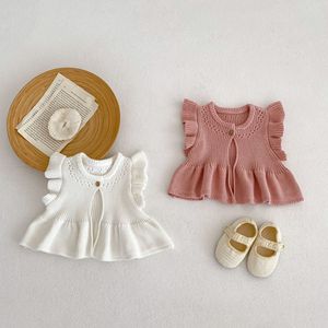 Pull en <span class=keywords><strong>tricot</strong></span> à volants pour bébé, manches volantes, couleur unie, vêtements pour tout-petits, <span class=keywords><strong>gilet</strong></span> en <span class=keywords><strong>tricot</strong></span> pour bébé, OEM ODM - Product Image 5