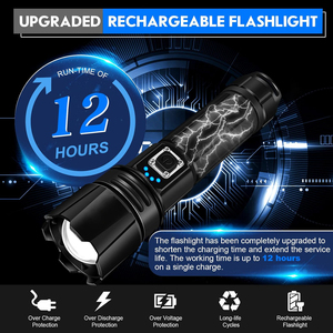 Vente en gros de 100 000 lampes torche LED super lumineuses à longue portée, puissantes, Xhp70 90, tactiques, étanches, rechargeables - Product Image 6