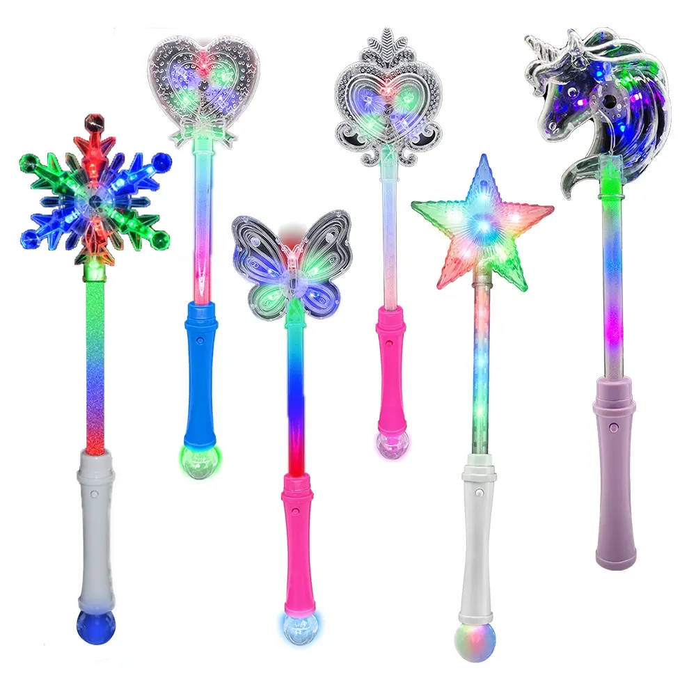 Varinha de iluminação de fadas luminosa, bastão de unicórnio de brinquedo multicolorido, varinha de floco de neve LED brilhante, brinquedo de iluminação para crianças