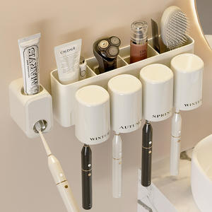 Soporte de cepillos de dientes con ventosa, dispensador triple de pasta de dientes eléctrico, organizador de baño montado en la pared, ahorro de espacio, sin perforaciones - Product Image 4