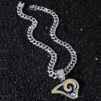 Custom Rams Head Charm Full Rhinestone Iced Out Cuban Link Championship Necklaces Silver Gold Plated Alloy Jewelry