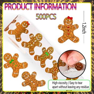 Christmas Stickers Roll <b>Gingerbread</b> Sticker Cute <b>Gingerbread</b> Man Xmas Winter Self-Adhesive Stickers for Xmas Envelopes - Product Image 6