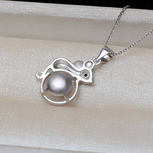 Accessoires de fabrication de bijoux en argent S925 Wenchi, pendentif zodiaque Rat pour femme, support vide pour perle 10-11 mm, 3261, pour collier de cheveux de bébé - Product Image 2