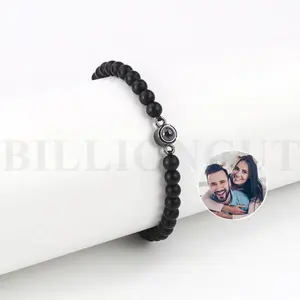 Personalized Beaded Photo Projection Bracelet Custom Photo 2023 New White and Black Turquoise Jewelry for Men and Women Couples