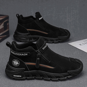 Chaussures décontractées montantes à fermeture éclair latérale, en daim, à semelle épaisse antidérapante, à enfiler, pour la marche quotidienne en extérieur - Product Image 2