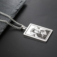 Bijoux Religieux Or Argent Acier Inoxydable Gravure Laser Collier Bijoux Catholique Vierge Marie Carré Pendentif Collier