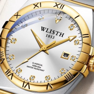Montre classique pour homme en or, élégante, étanche, de luxe, bracelet en acier inoxydable, calendrier lumineux, montre à quartz - Product Image 4