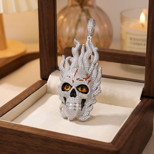 Pendentif Crâne Flamme Moissanite en Argent 925, Bijou de Luxe Unisexe Hip-hop pour Cérémonies Commémoratives - Product Image 3