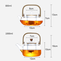 800ML multifonctionnel maison théière Portable Transparent résistant à la chaleur avec manche en bois thé bouilloire verre théière ensemble