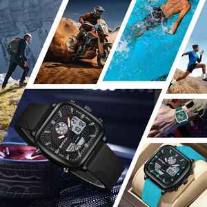 Reloj de Cuarzo Cuadrado Elegante para Hombre Sanda 9101, Reloj de Pulsera Digital Multifuncional Informal con Doble Pantalla y Alarma - Product Image 6