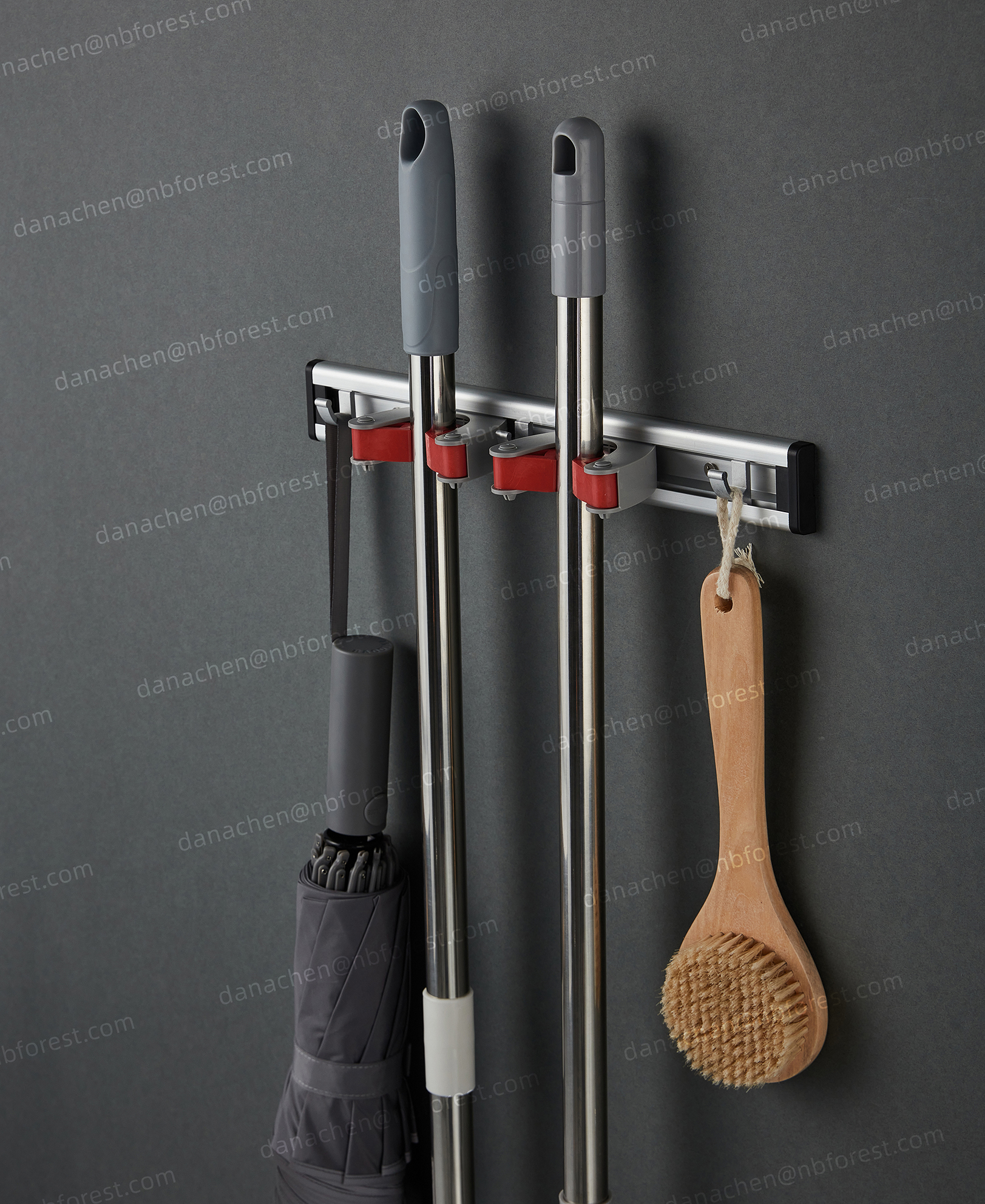 Wall Mount Laundry Broom Holder Organizer 2 Racks 3 Hooks Aluminum Alloy Base Cleaning Tool Storage Dual Purpose Wall Hanging