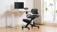 Chaise de bureau ergonomique à genouillères avec dossier en maille, support lombaire, vérin à gaz réglable, roulettes pivotantes et structure métallique pour spa, thérapie et bureau