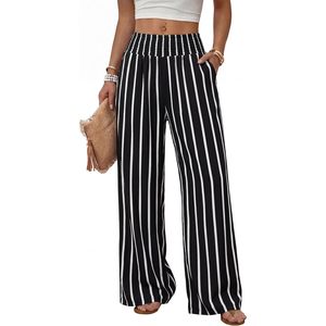 Pantalon large FOXA pour femme, rayé noir et blanc, décontracté, pour la plage, les vacances d'été, en tissu crêpe respirant, taille XS - Product Image 1