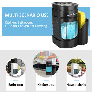 Distributeur de savon de cuisine en plastique rectangulaire avec porte-éponge - Compatible avec le liquide <span class=keywords><strong>vaisselle</strong></span> - Product Image 4