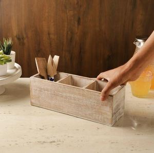 Meilleur prix porte-cuillère à couverts en bois à 3 compartiments pour cuisine pour restaurant et hôtel d'Inde - Product Image 3