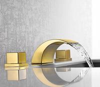 Robinet de salle de bain moderne à double poignée, à poser sur le plan, avec finition en laiton poli, valve en céramique, eau chaude/froide