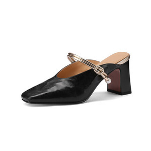 Mules à talon haut pour femme, style rétro, bout carré, talon épais, mode printemps-été, type Mary Jane - Product Image 1