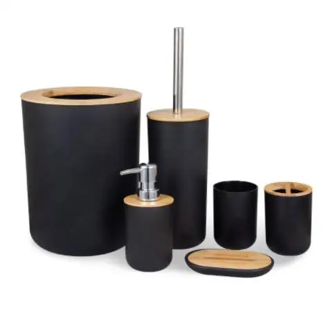 6 In 1 Bamboe Badkameraccessoires Set Plastic Fles Nordic Badkamer Luxe Ijdelheid Set Voor Badkamer