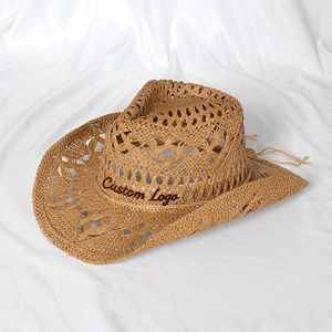 Sombrero de Paja Hecho a Mano con Logotipo Personalizado, Sombreros de Vaquero Occidentales de Papel para Verano, para Hombre y Mujer, Protección Solar para Playa y Viajes - Product Image 1