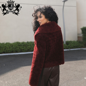 Veste en fausse fourrure de mouton Janefur pour femmes, style Y2K, col <span class=keywords><strong>marin</strong></span>, rouge vin, fermeture éclair - Product Image 6